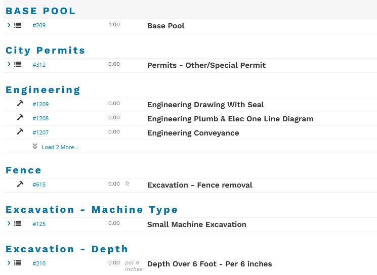 list of products and services used to build a quote