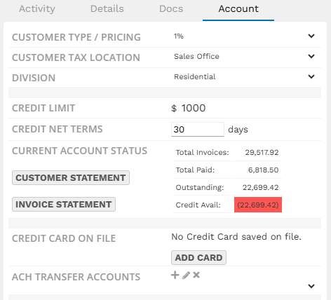 customer account details