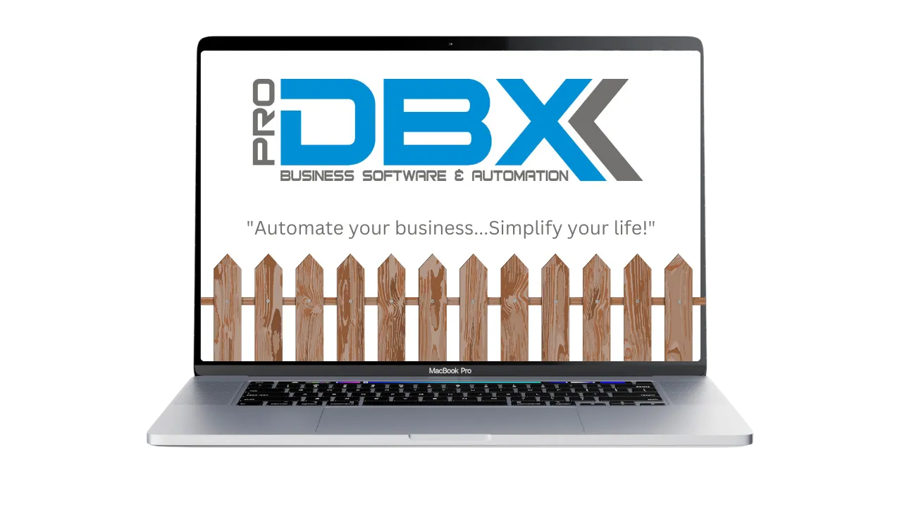 a laptop open with ProDBX software for fence builders