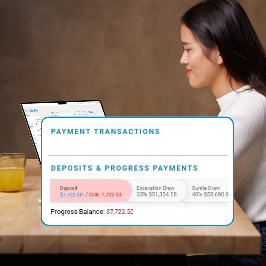 a woman uses her computer to sync a progress payment from ProDBX to QuickBooks